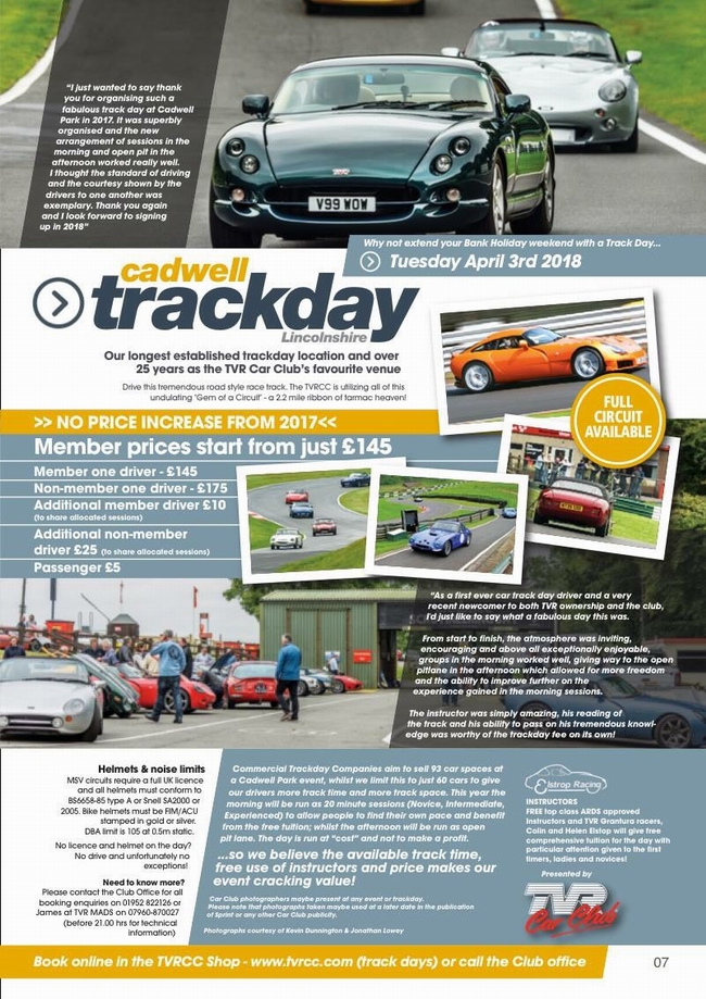 TVRCC magazine track day ad